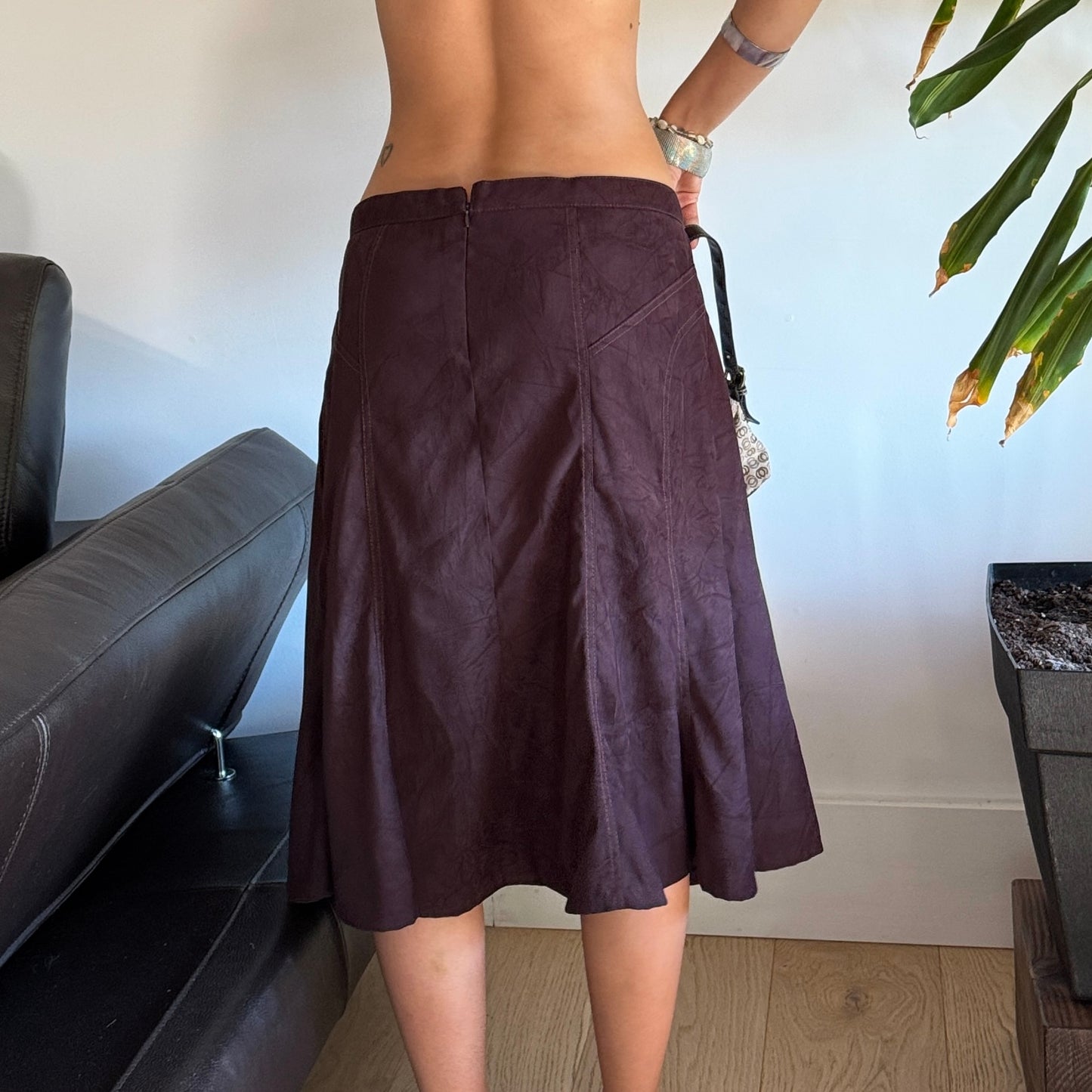 Dark Brown Velvet Skirt with Gold Studs