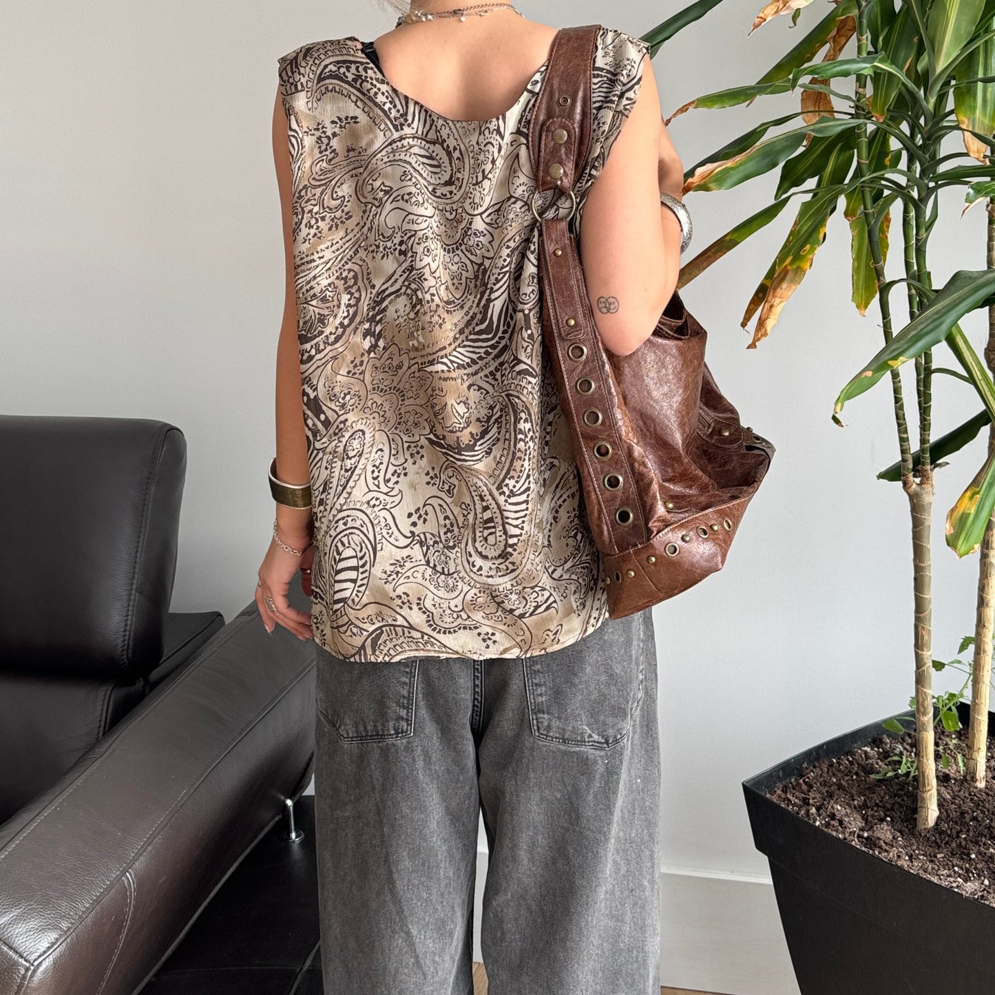 Brown Paisley Sparkly Mesh Top