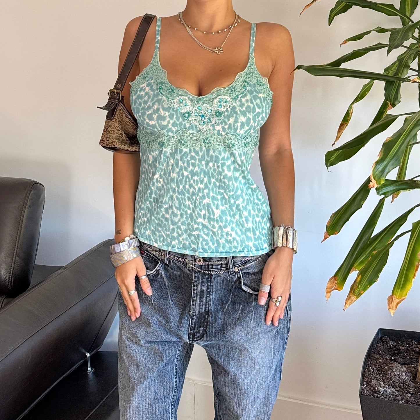 Turquoise Beaded Top