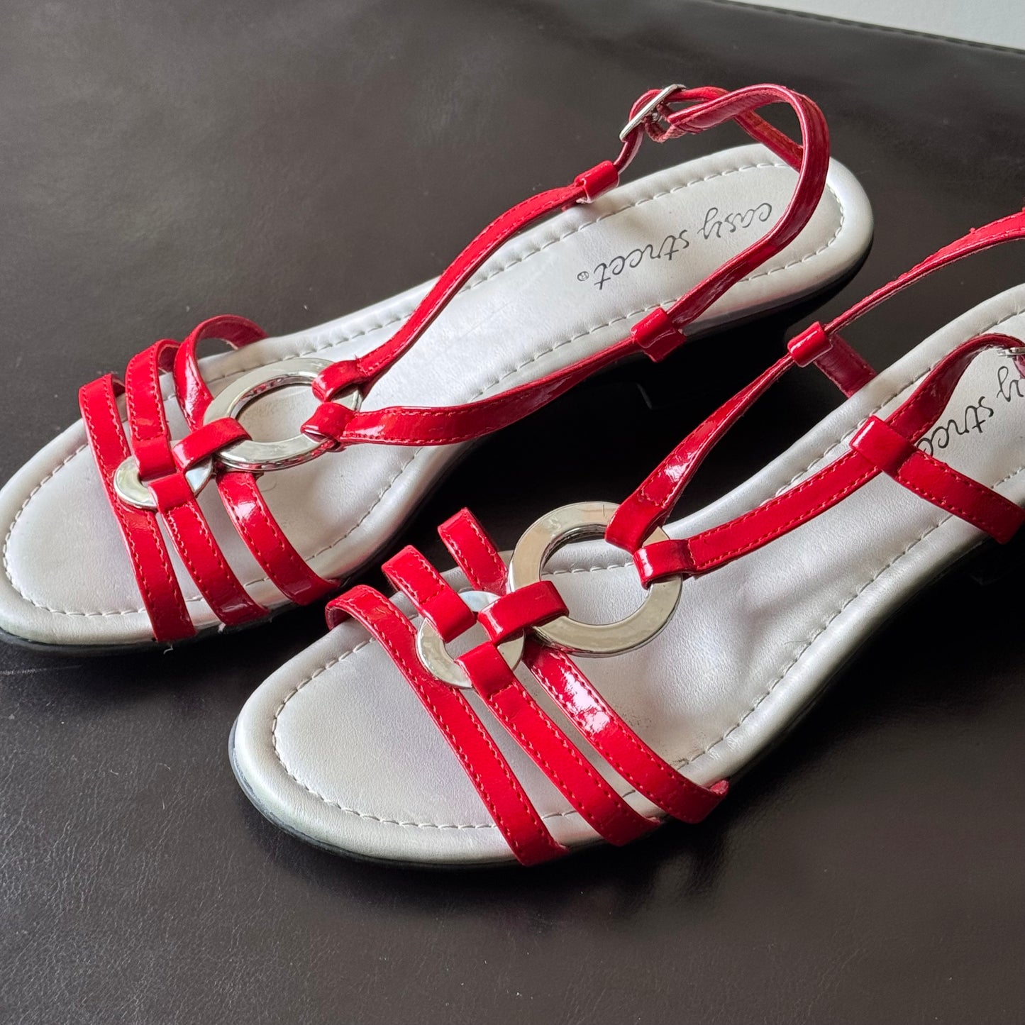 Red Silver Hoops Kitten Heels