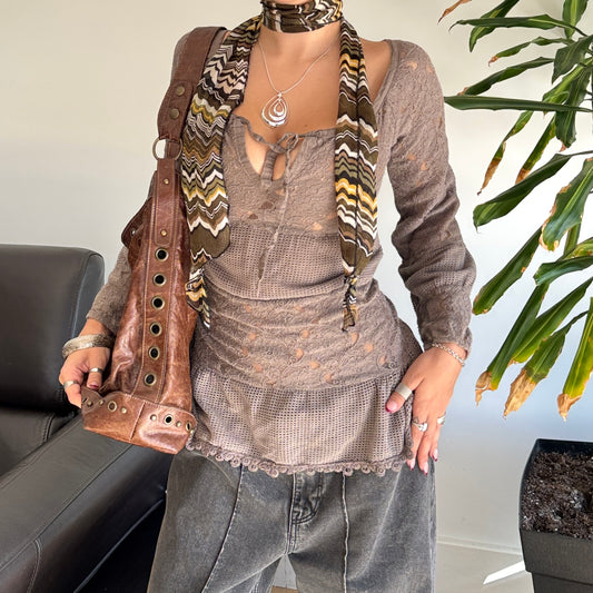 Brown & Green Mesh Scarf