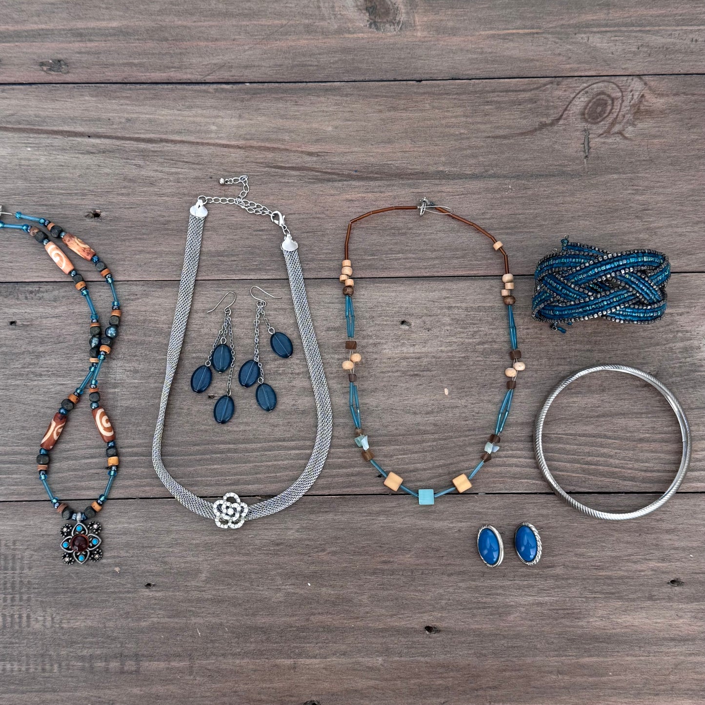 Blue, Brown & Silver Jewelry Set