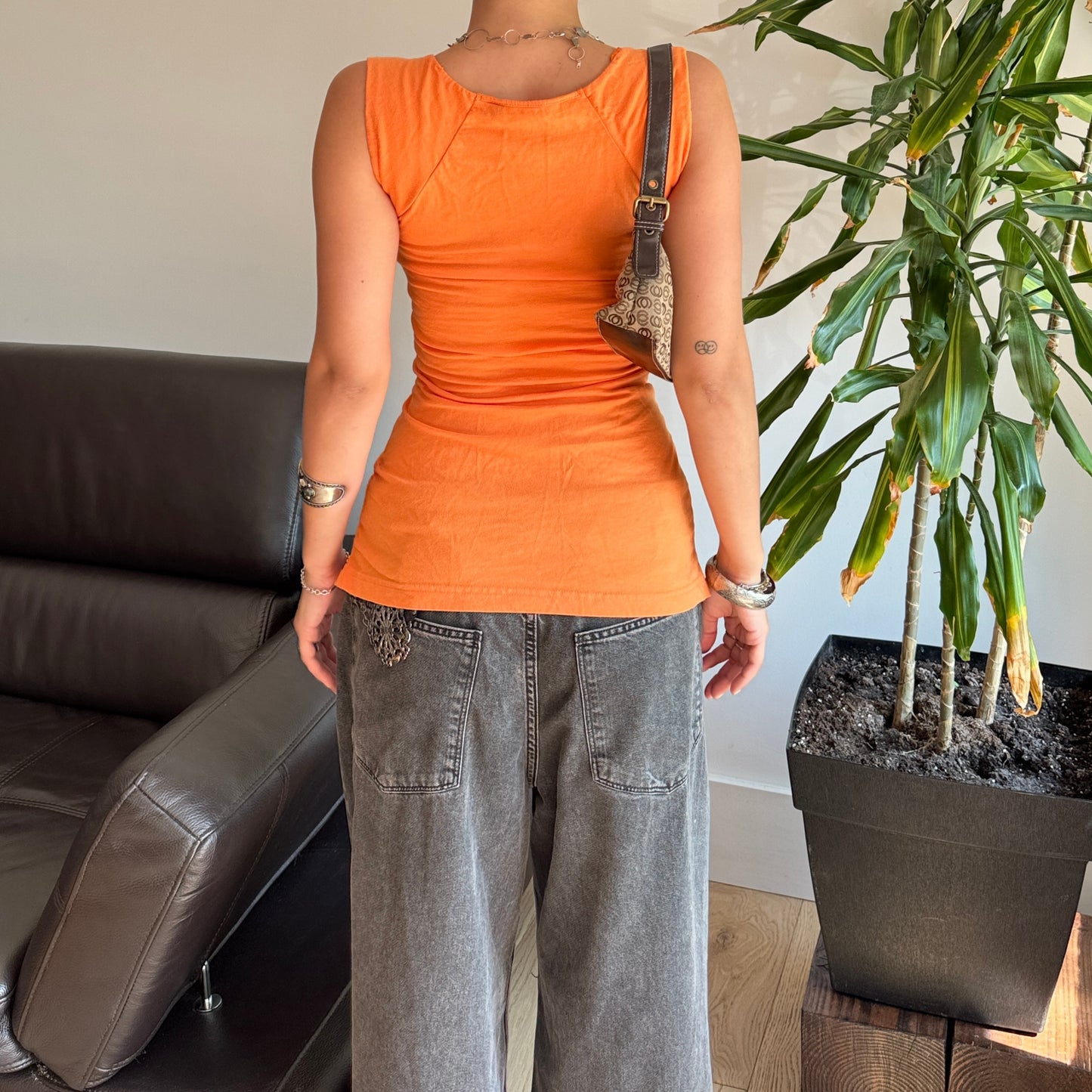 Orange Fitted Top with Buttons