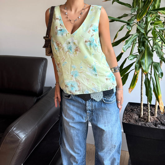 Green & Blue Mesh Floral Top