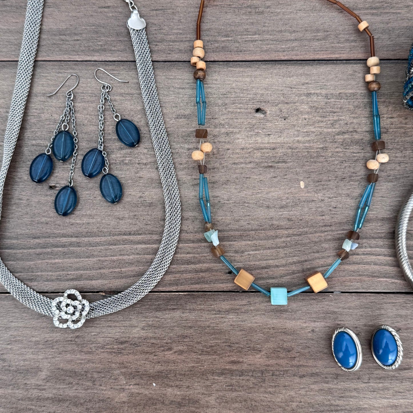 Blue, Brown & Silver Jewelry Set