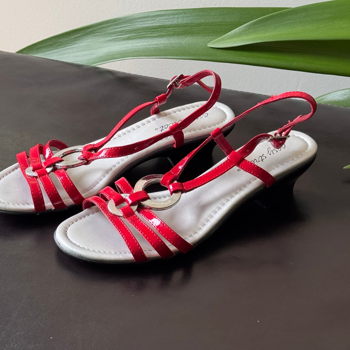 Red Silver Hoops Kitten Heels