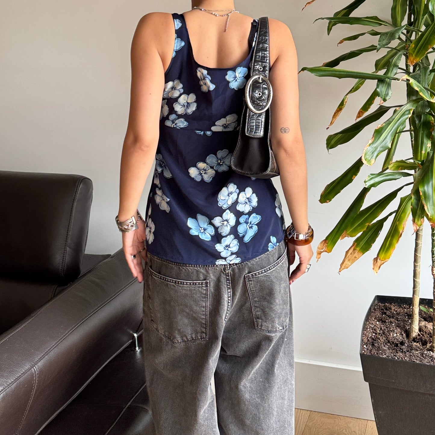 Blue Floral Tie Up Top