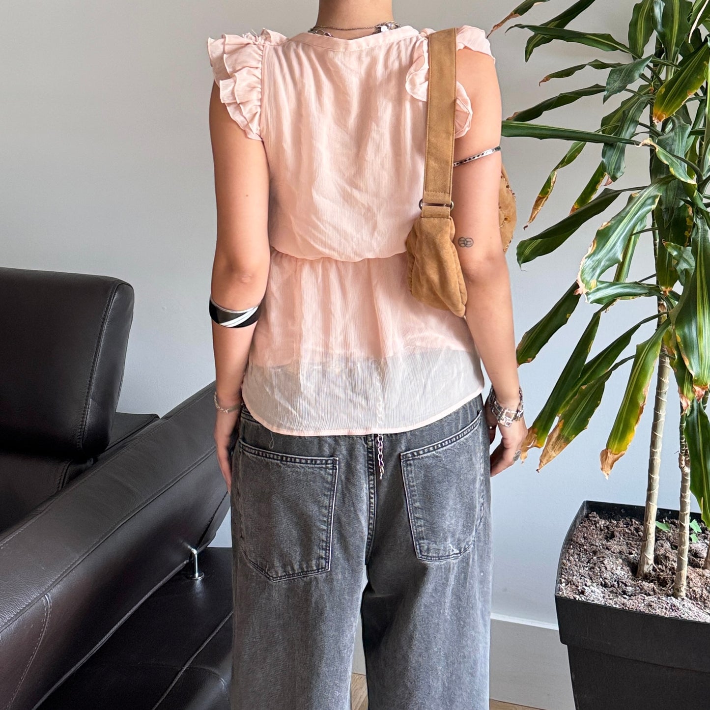 Light Pink Ruffle Mesh Top