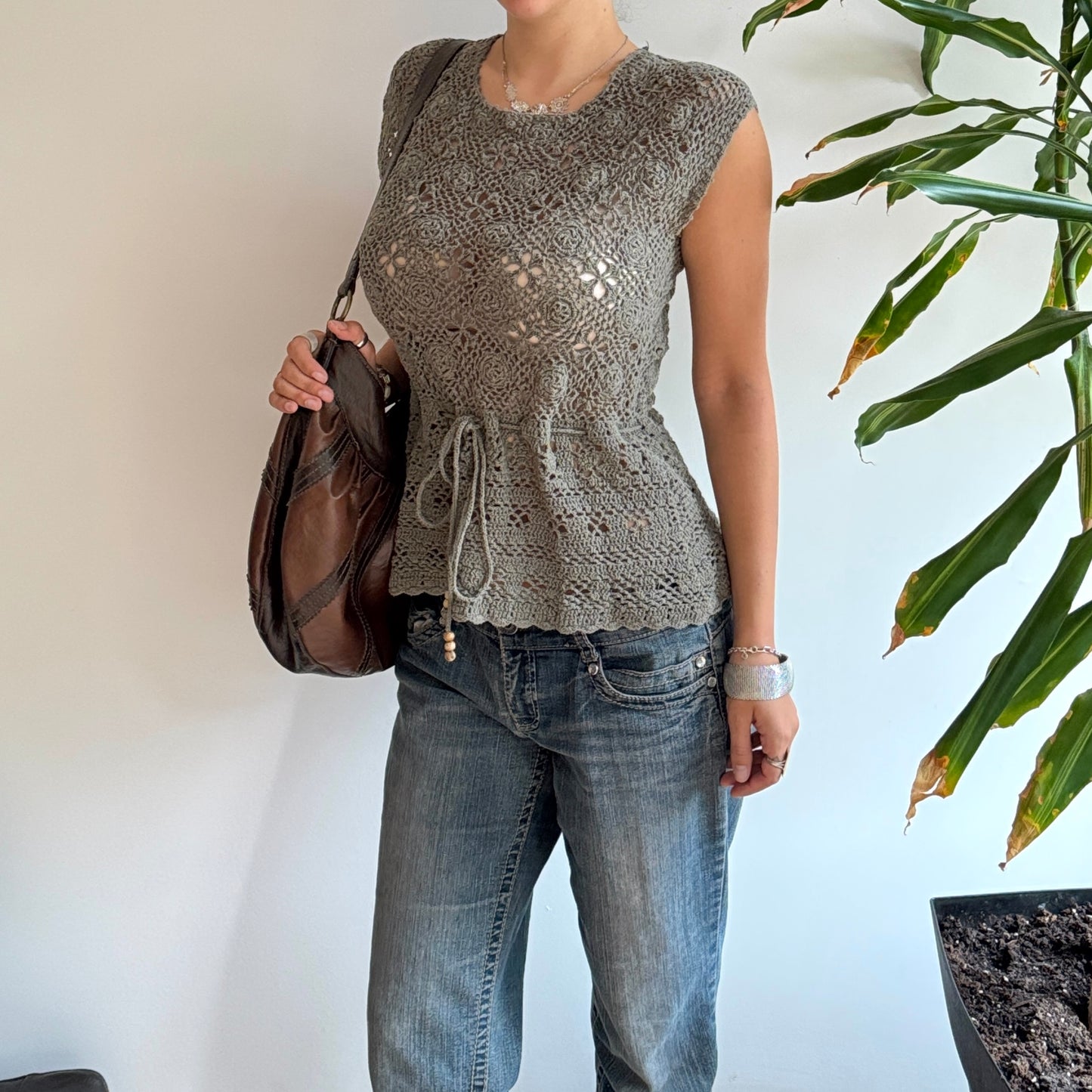 Sage Crochet Tie-Up Top