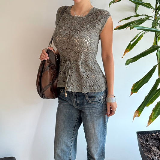 Sage Crochet Tie-Up Top