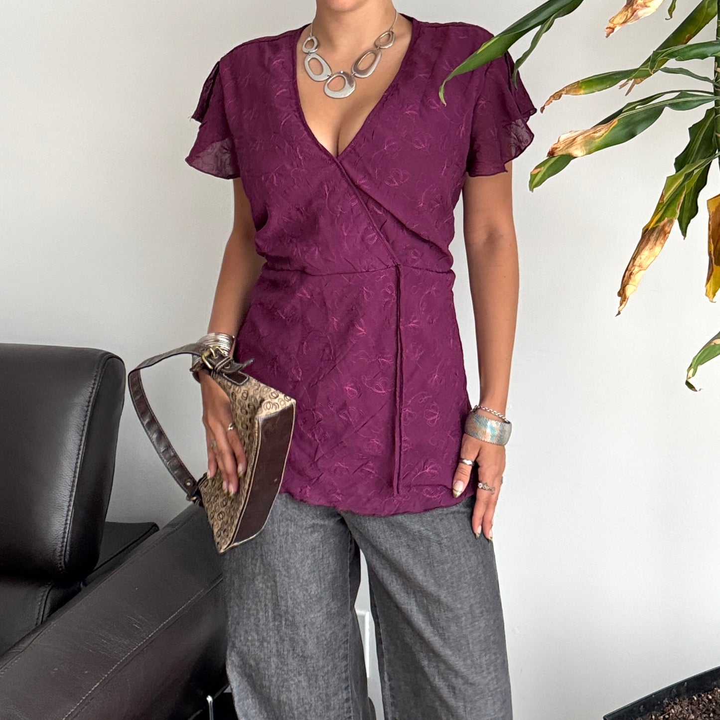 Purple Floral Tie-Up Top