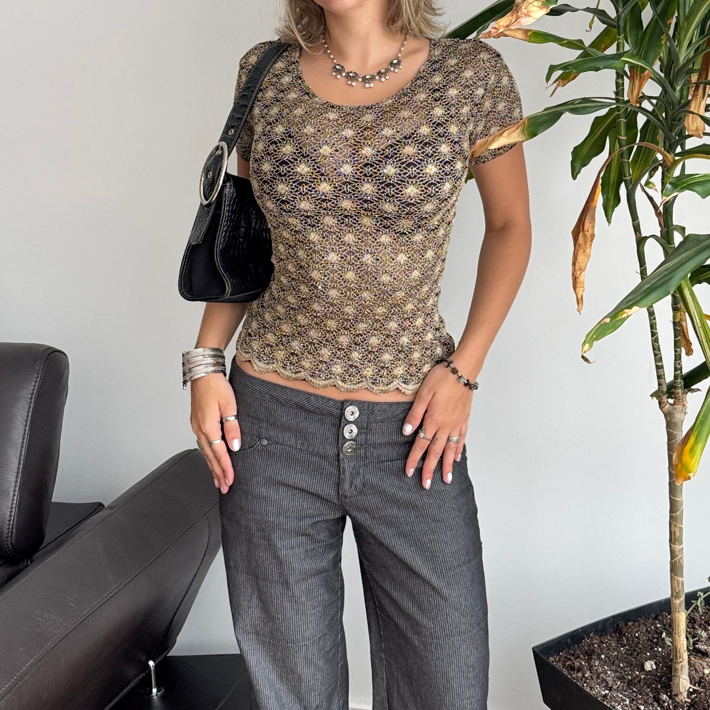 Black & Gold Textured Top