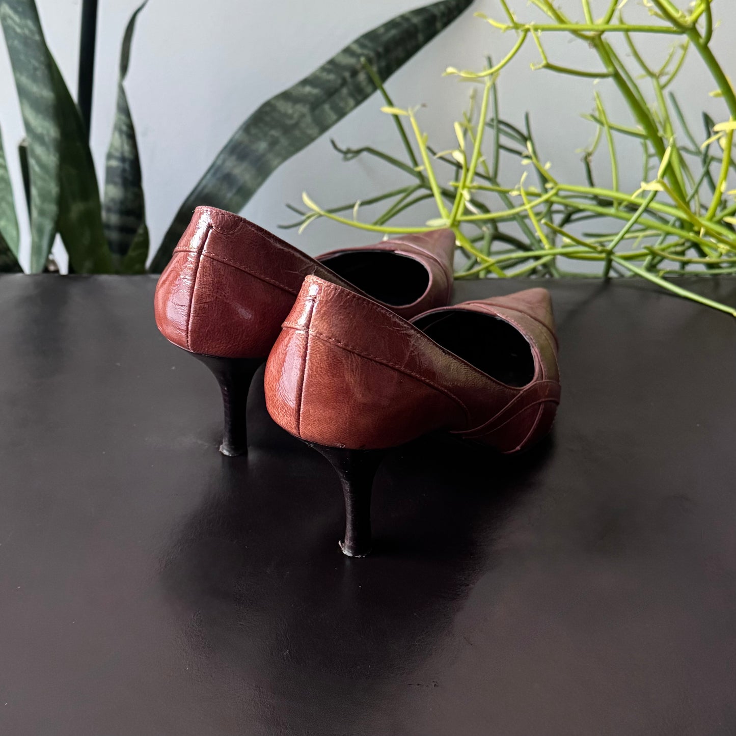 Brown Pointed Kitten Heels