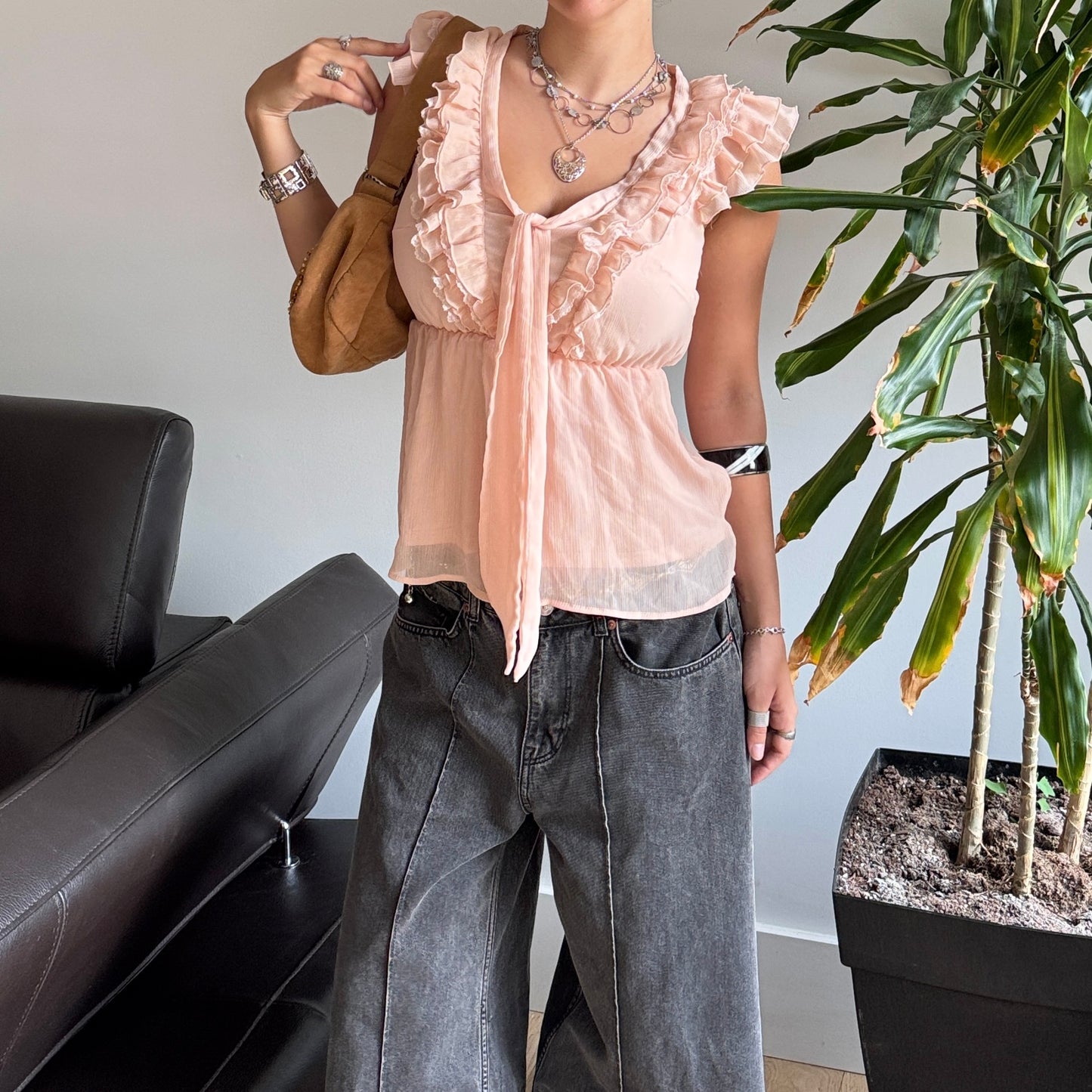 Light Pink Ruffle Mesh Top