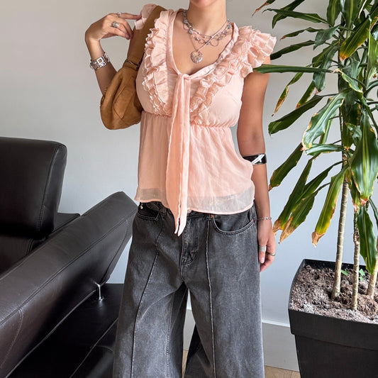 Light Pink Ruffle Mesh Top