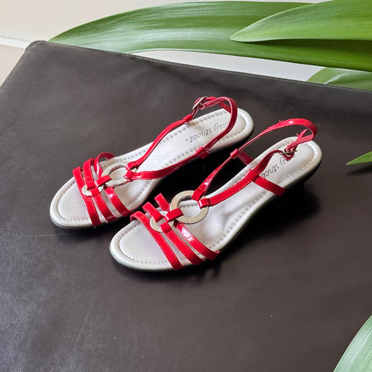 Red Silver Hoops Kitten Heels