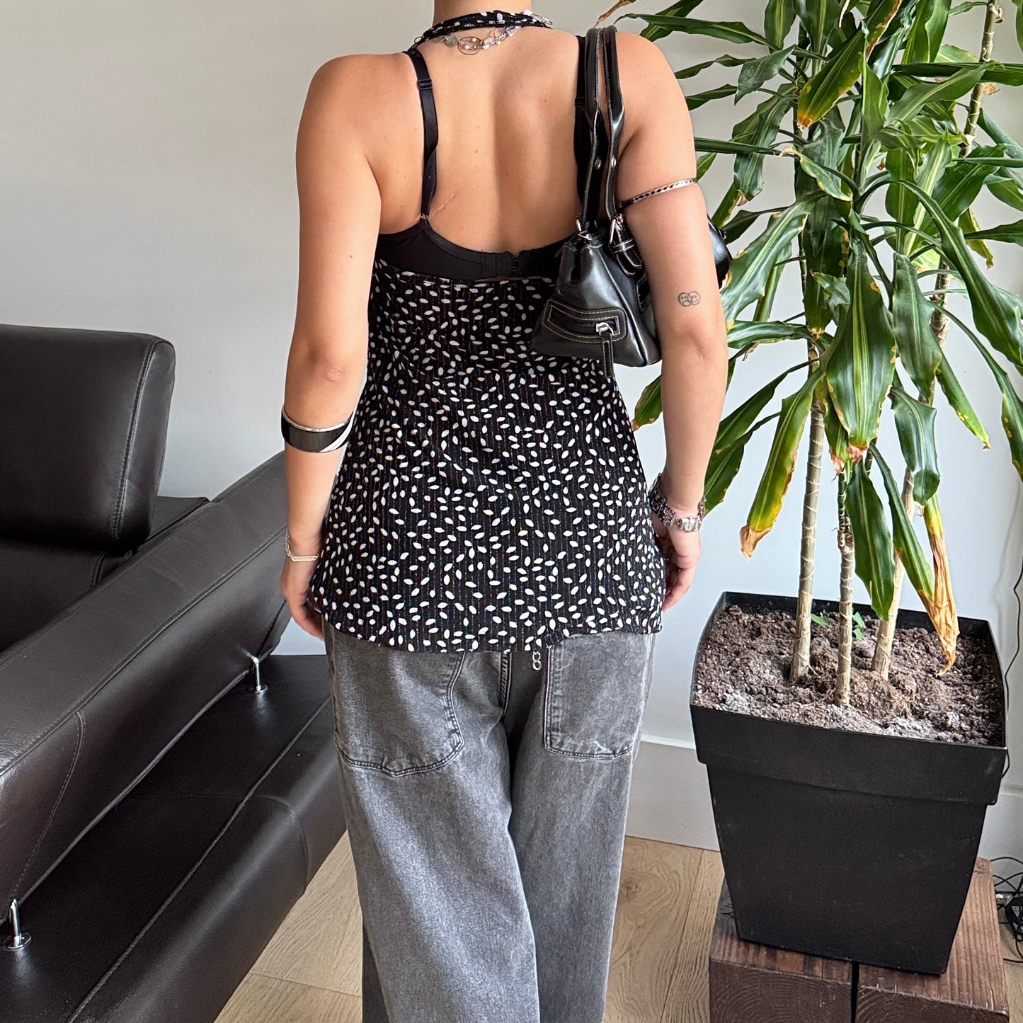 B&W Mesh Layered Top