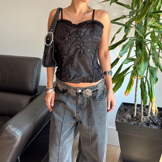 Black Beaded Corset Top