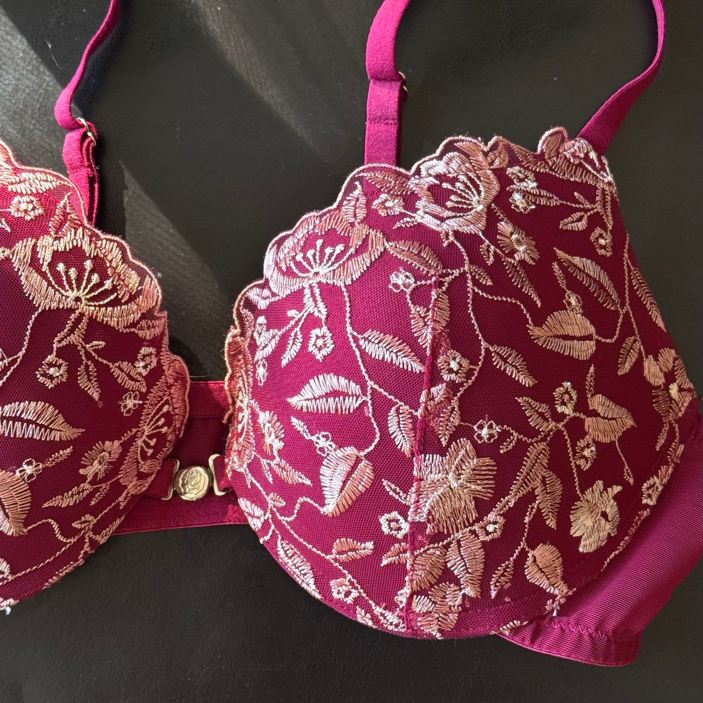Pink Floral Embroidered Bra