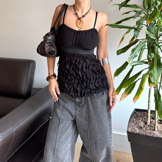 Black Babydoll Ruffle Top