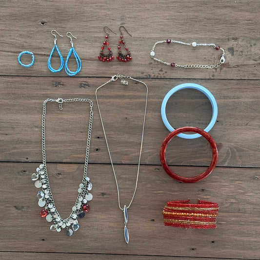 Blue, Red & Silver Jewelry Set