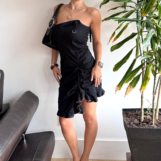 Black & Pink Asymmetrical Ruffle Dress