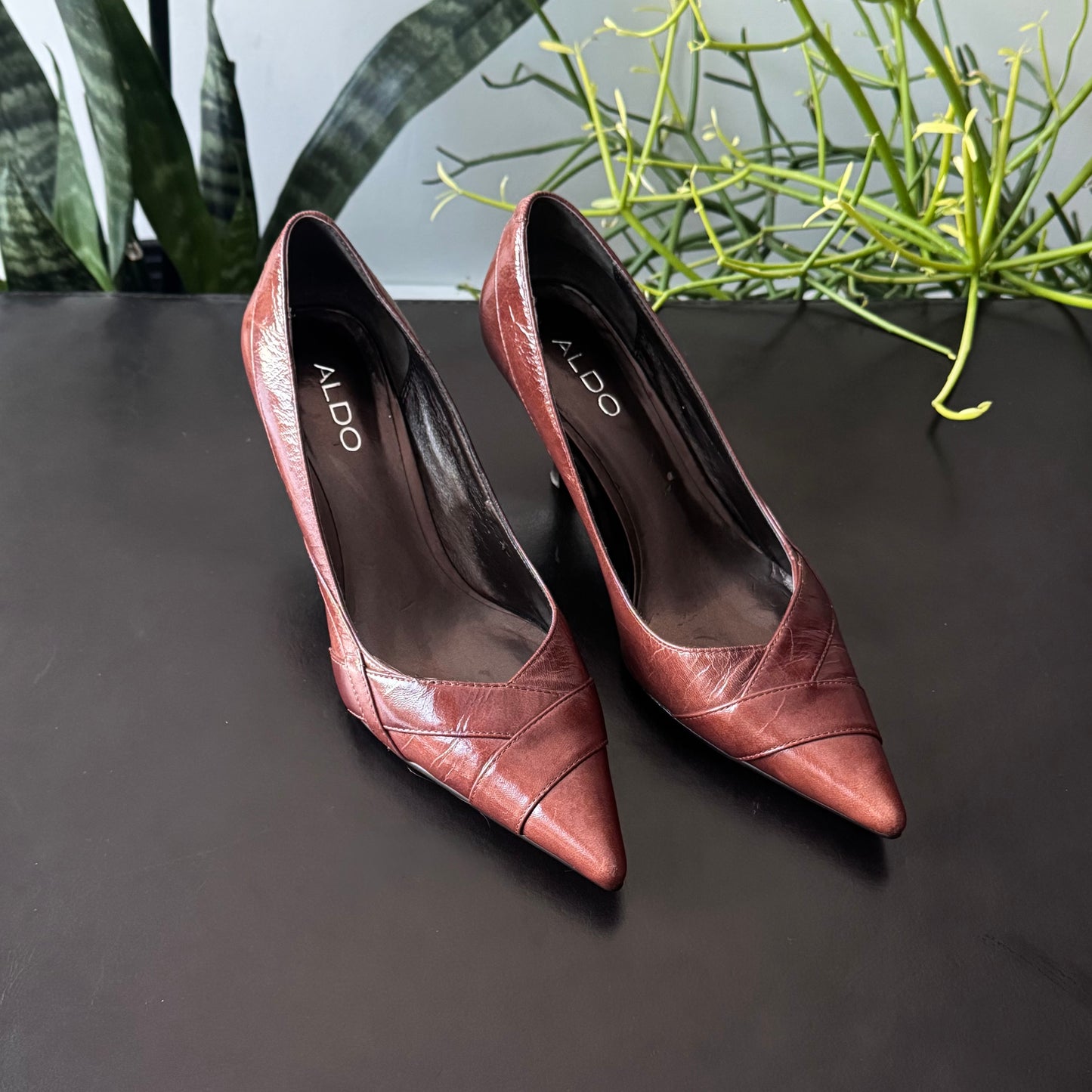 Brown Pointed Kitten Heels