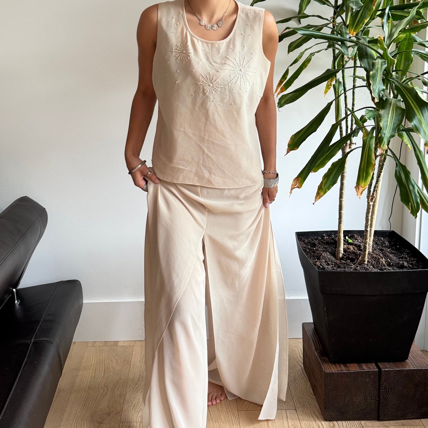 Beige 3-Piece Beaded Set