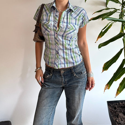 Green & Blue Plaid Blouse