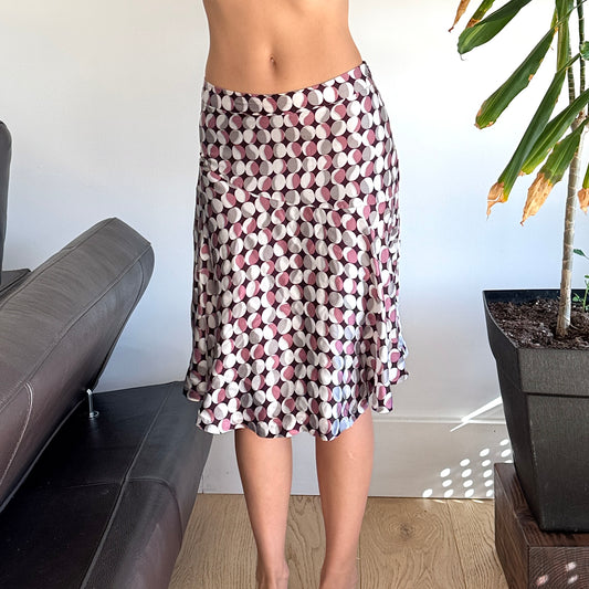 Grey & Pink Circle Genuine Silk Skirt