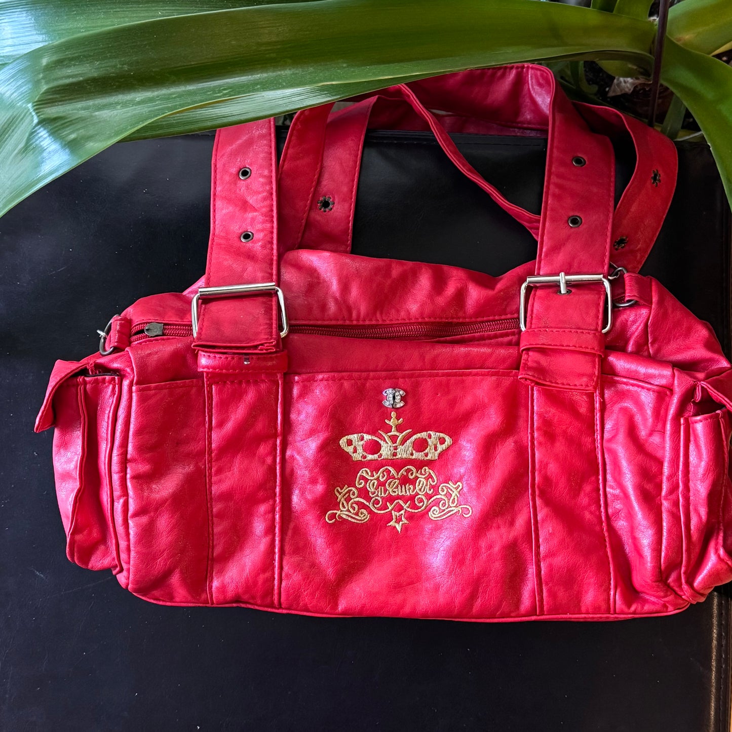 Red Embroidered Leather Bag