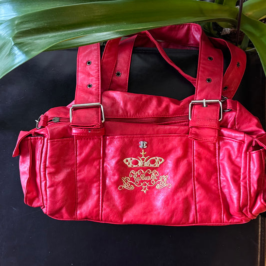 Red Embroidered Leather Bag