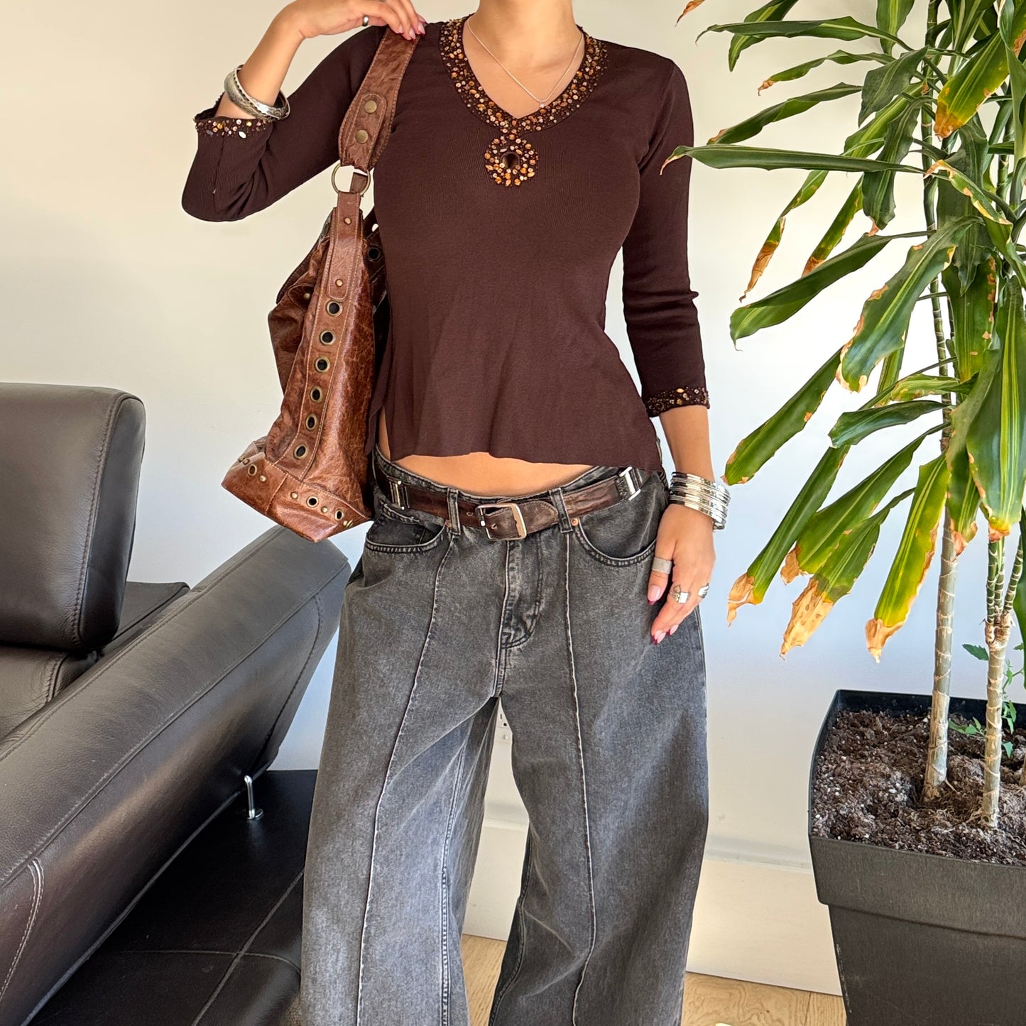 Brown Sequin Rhinestone Top