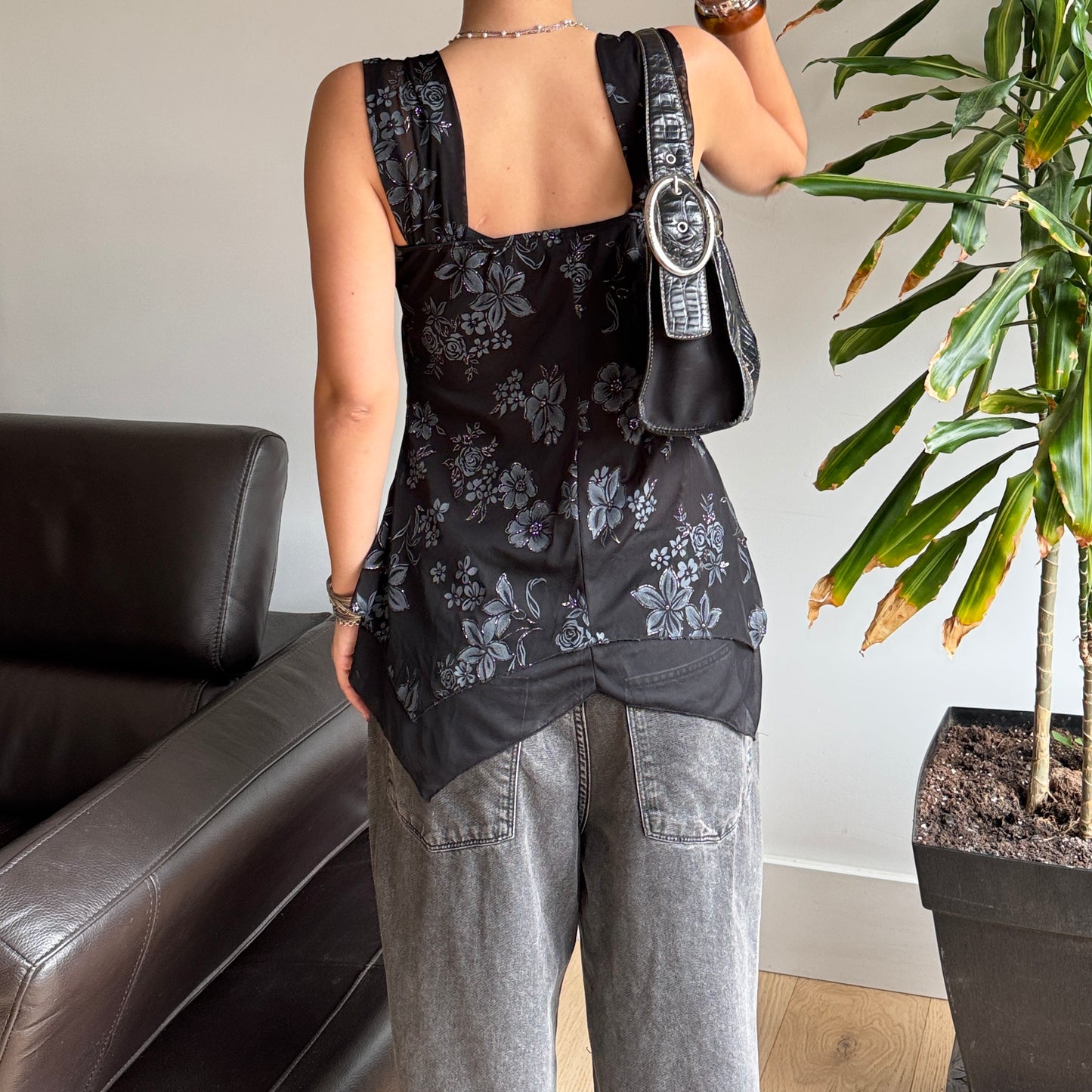 Black & Blue Sparkly Floral Top