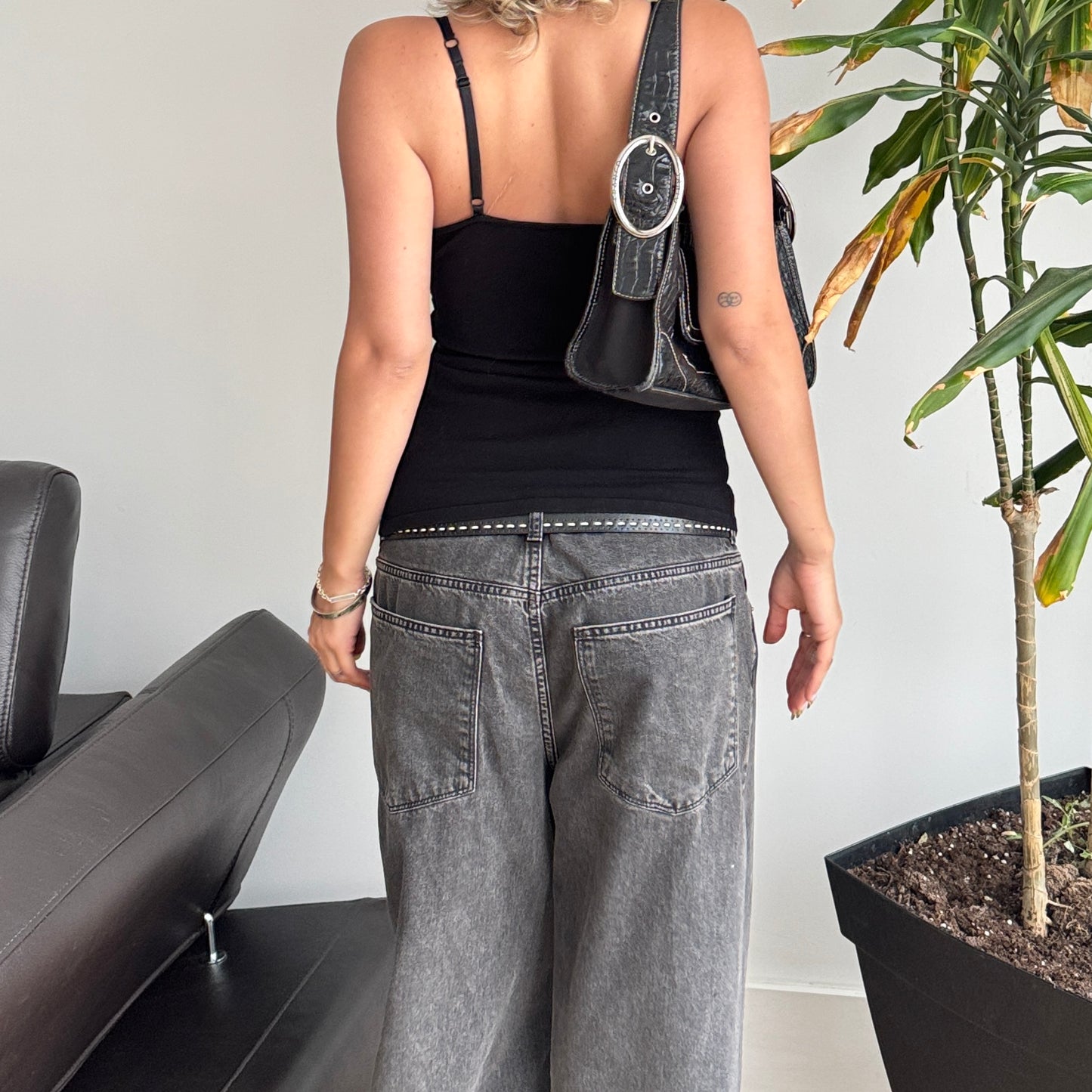 Black Metallic Detail Top