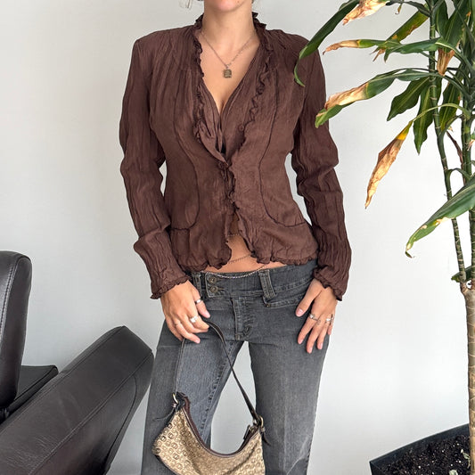 Brown Suede Button-Up Blouse