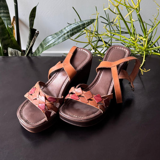 Brown & Red Platform Sandals