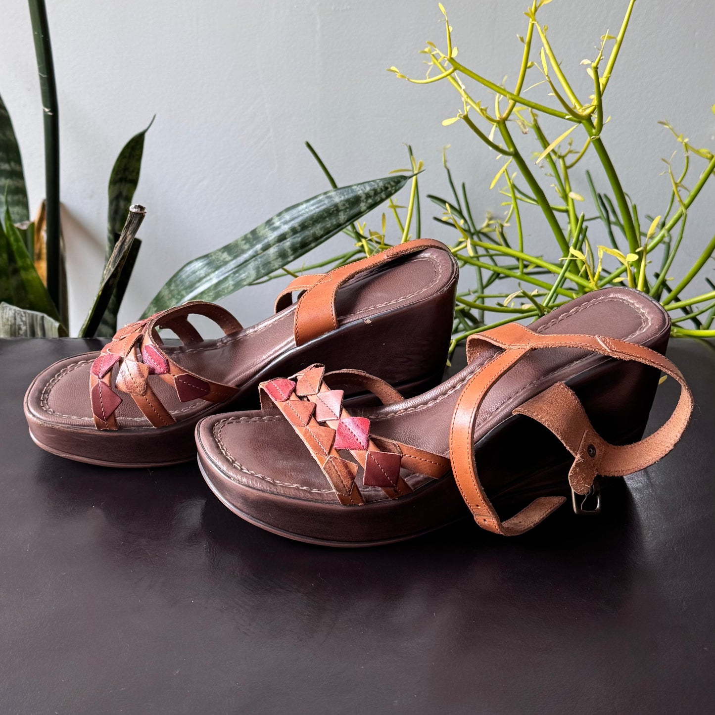 Brown & Red Platform Sandals