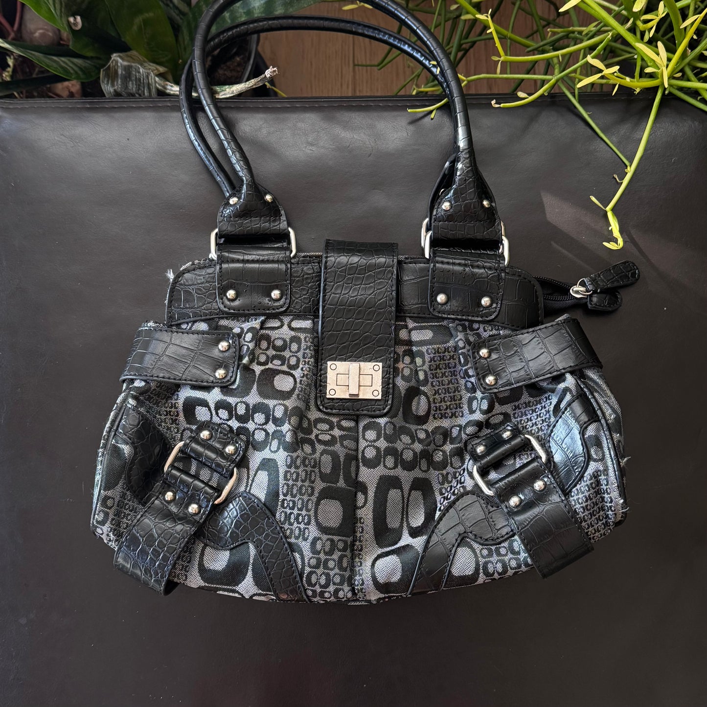 Black & Grey Silver Hardware Purse