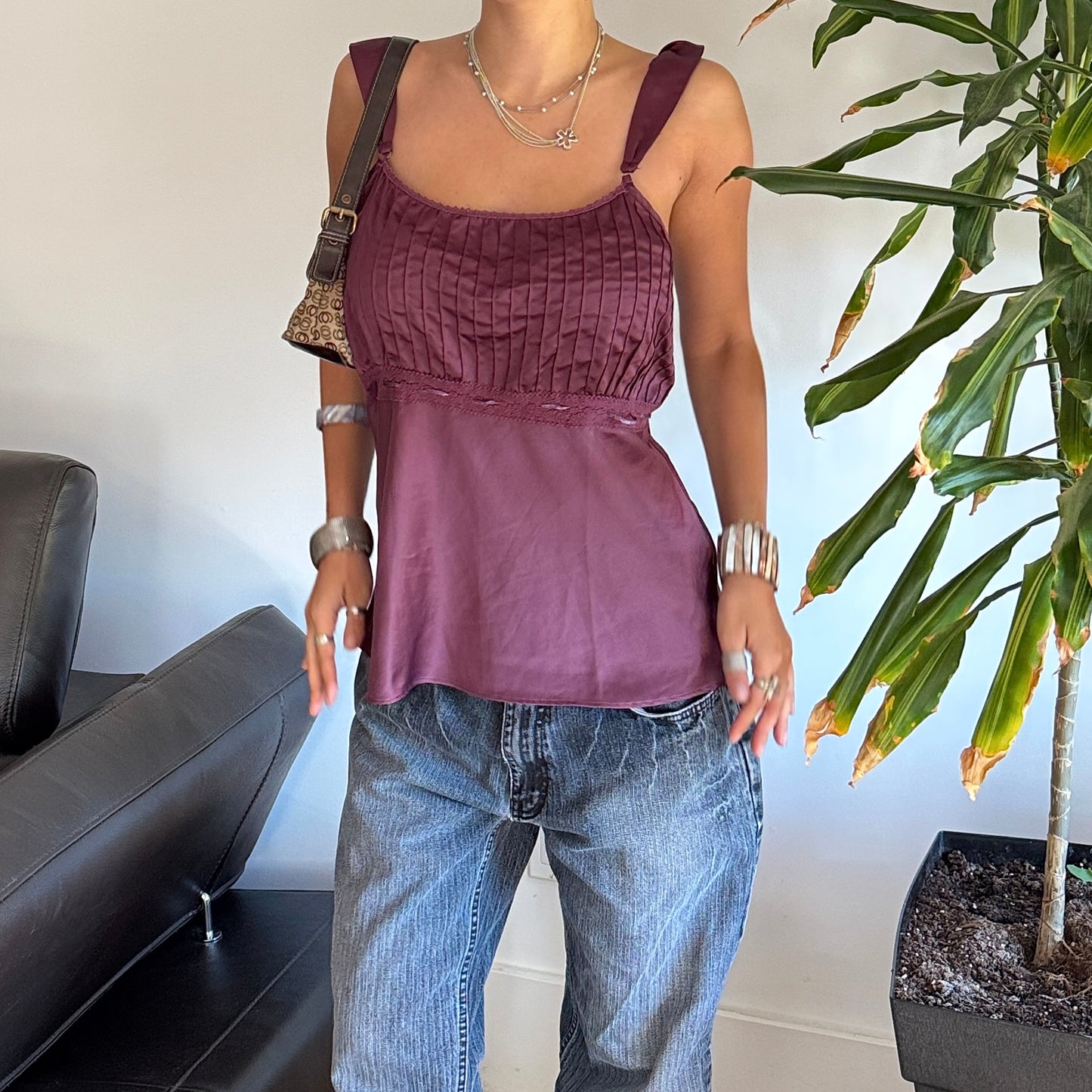 Purple Ribbon Satin Top