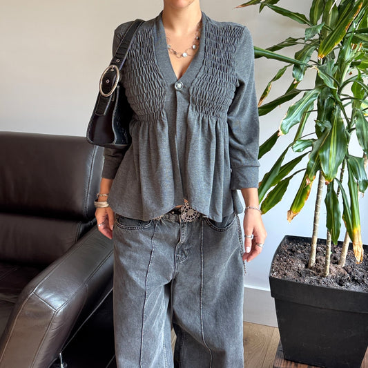 Grey Ruffle Cardigan