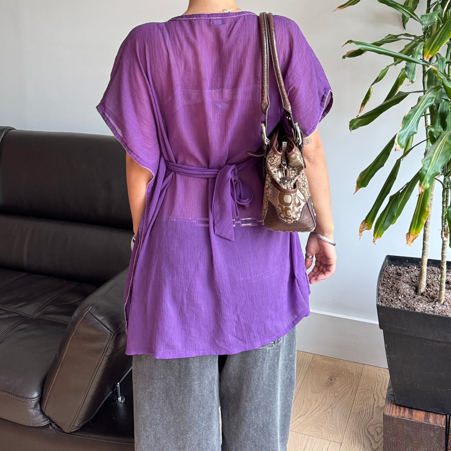 Purple Tie Up Mesh Top