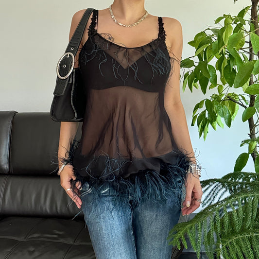 Black Feather Mesh Top