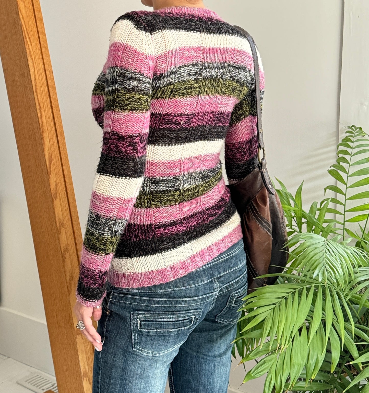 Pink Striped Fitted Sweater