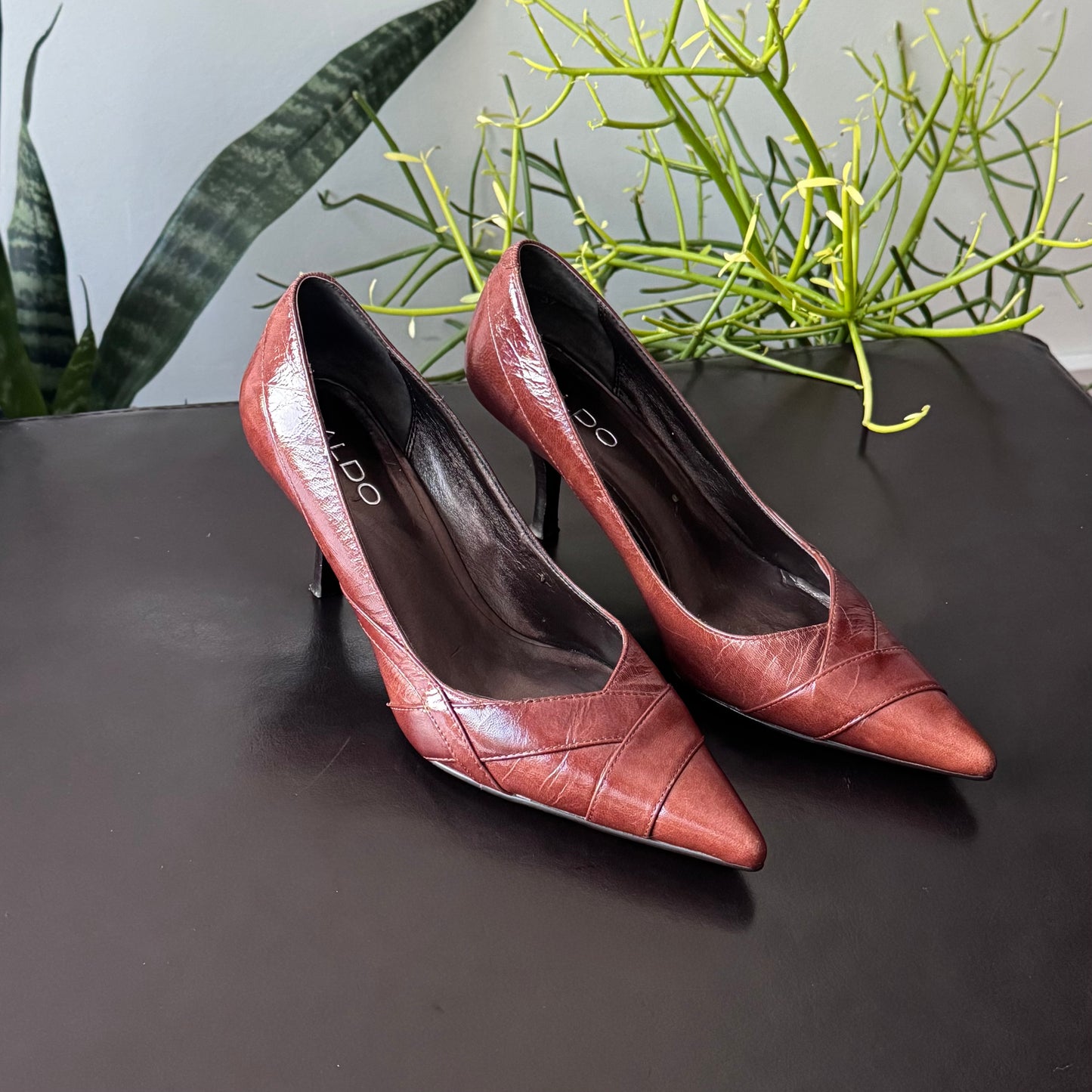 Brown Pointed Kitten Heels