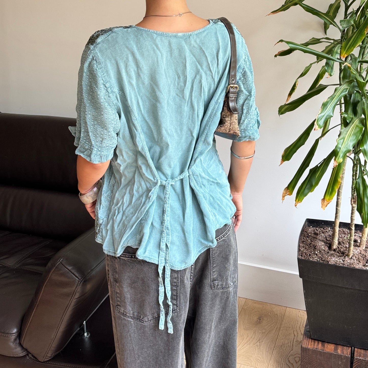 Blue Embroidered Tie Up Top