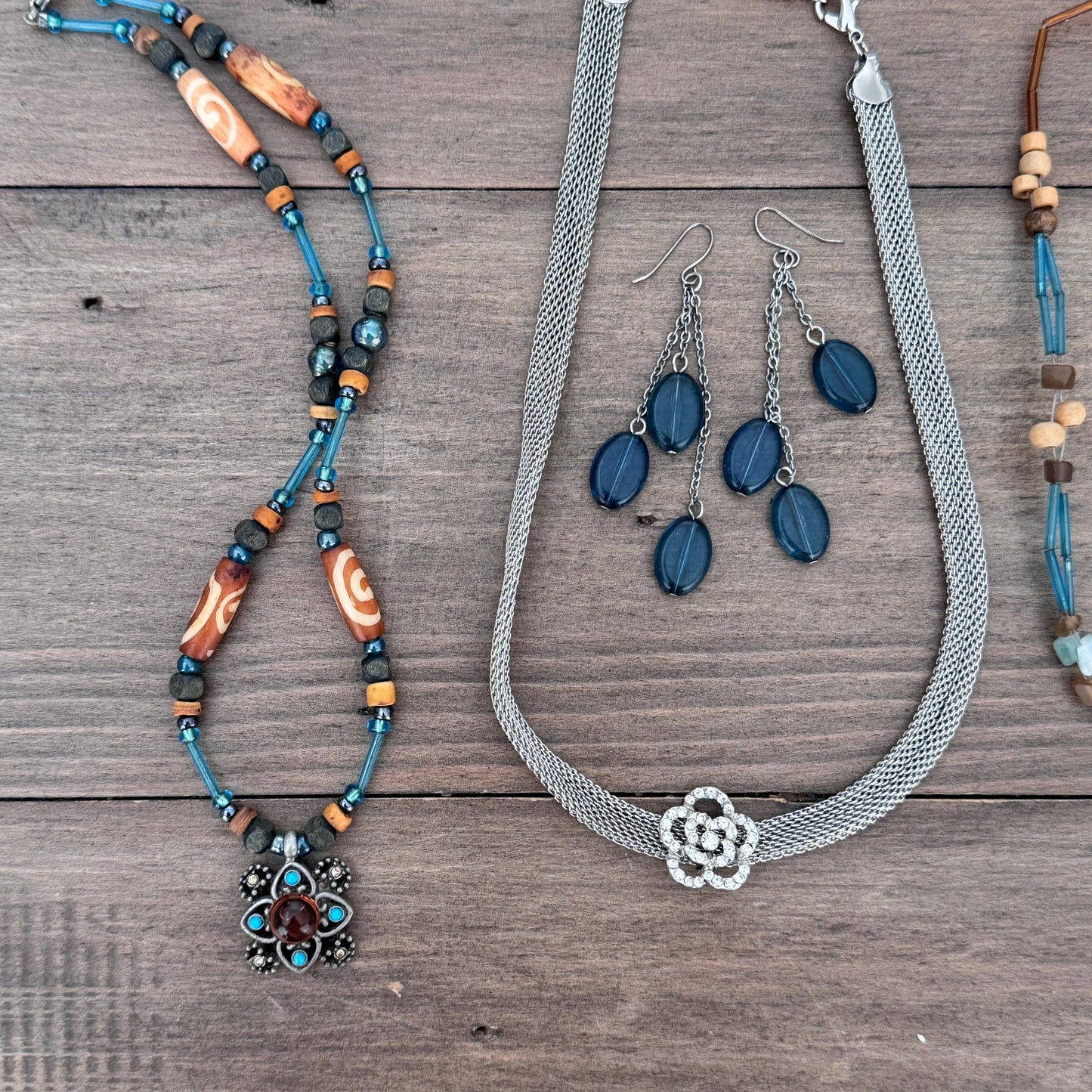 Blue, Brown & Silver Jewelry Set