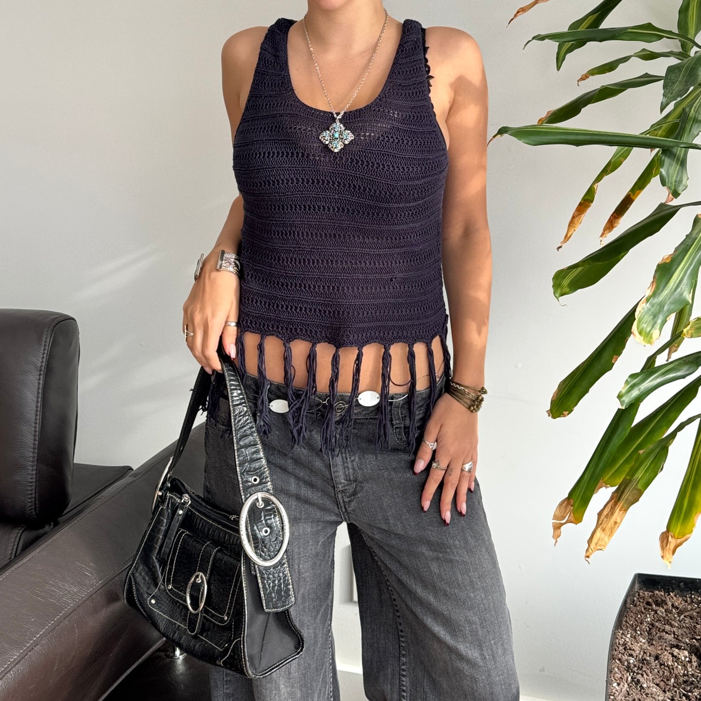 Blue Crochet Fringe Top