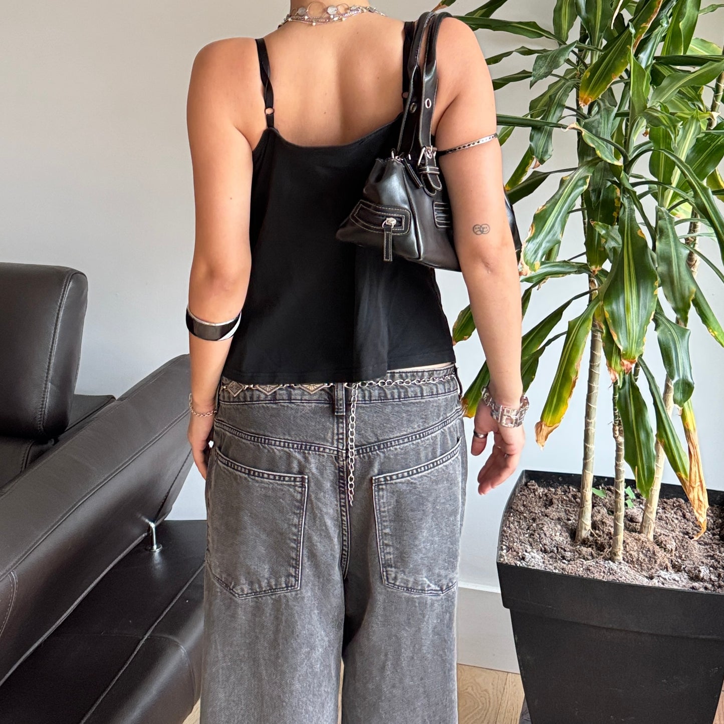 Black Unique Ruffle Cami