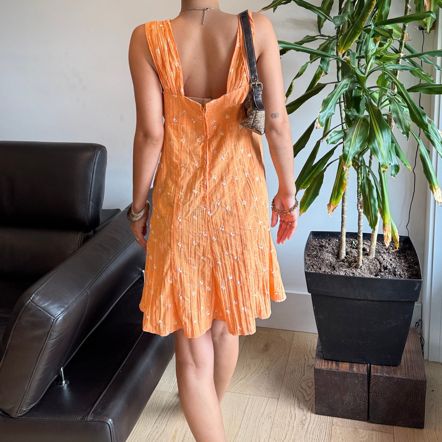 Orange Embroidered Floral Dress